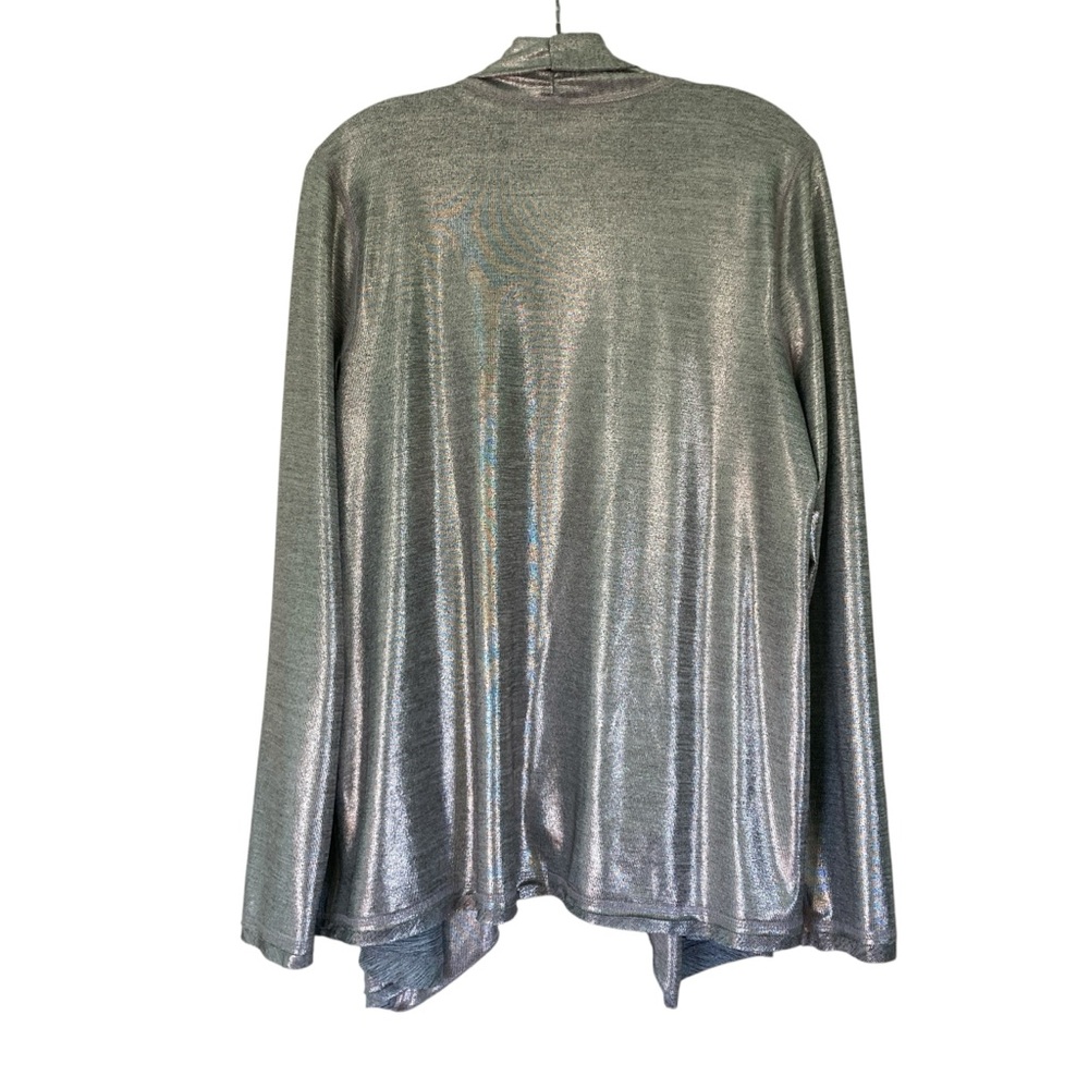 Three Dots Foil Printed Silver Open Front Shawl Collar Cardigan (Size L) - Picture 4 of 14